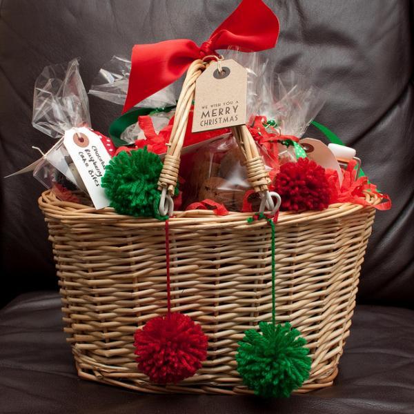 Navidad caja de cesta de Mimbre Cesto Medio Forrado Regalo Rifa fruta Premio presentes