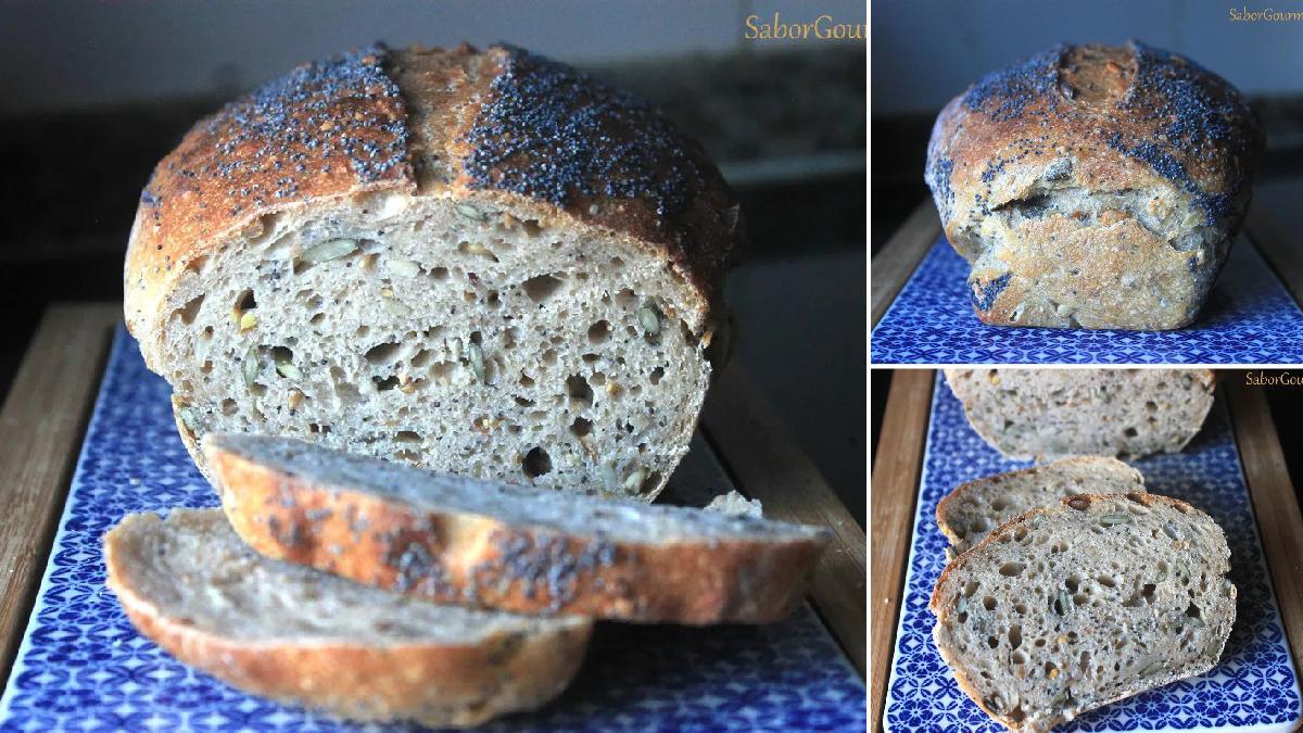 Pan de molde con semillas y masa madre 